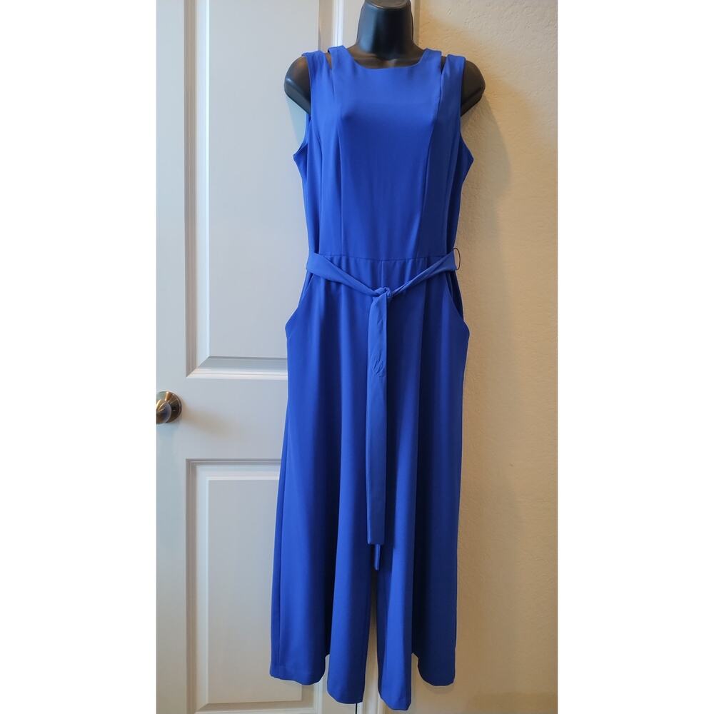 Danny and Nicole Royal Blue Sleeveless Belted Wide Leg Jumpsuit size 10